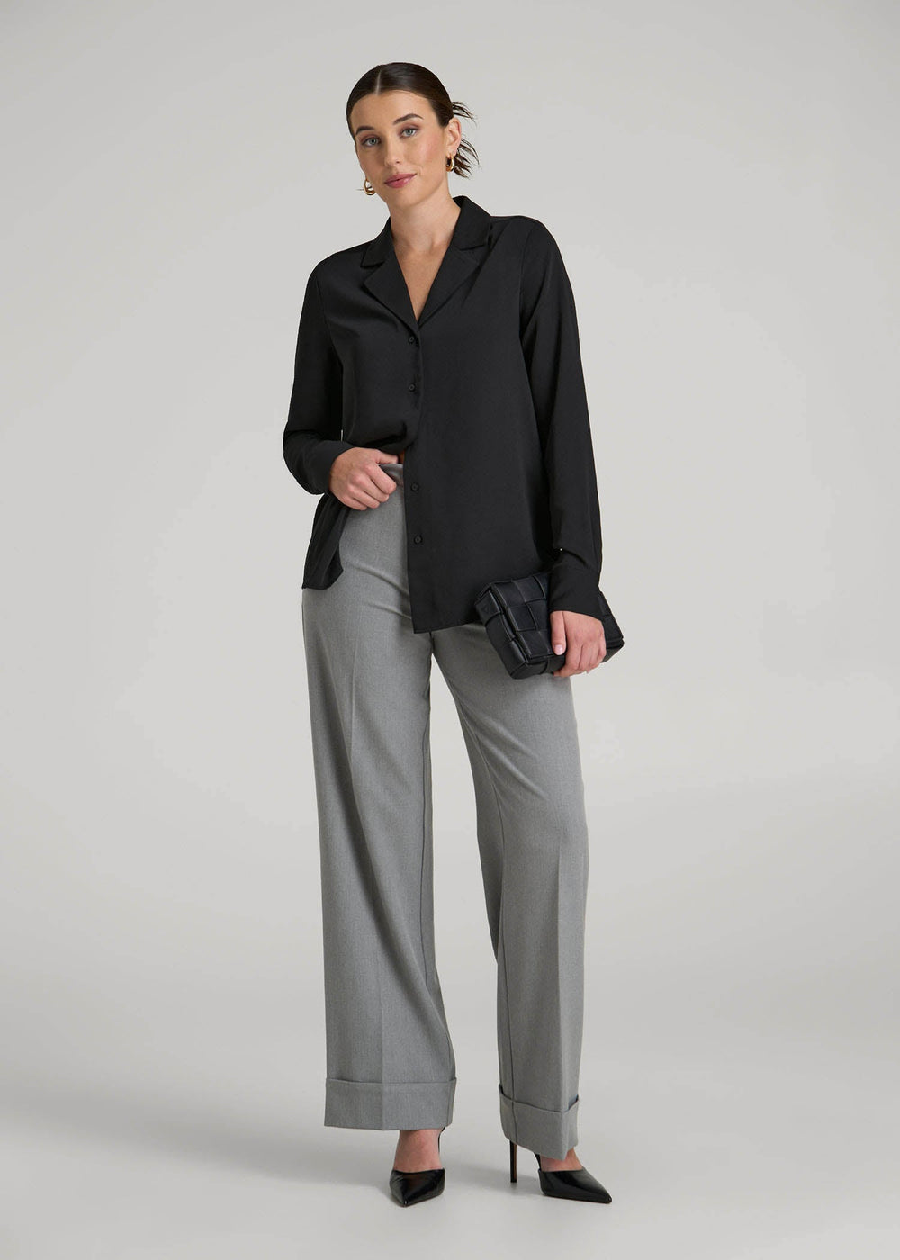 American Tall For Sale | Notch Collar Blouse for Tall Women in Black