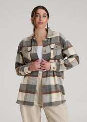 American Tall Online Shop | Flannel Shacket for Tall Women in Grey and Cream Plaid