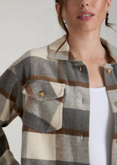 American Tall Online Shop | Flannel Shacket for Tall Women in Grey and Cream Plaid