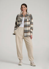 American Tall Online Shop | Flannel Shacket for Tall Women in Grey and Cream Plaid