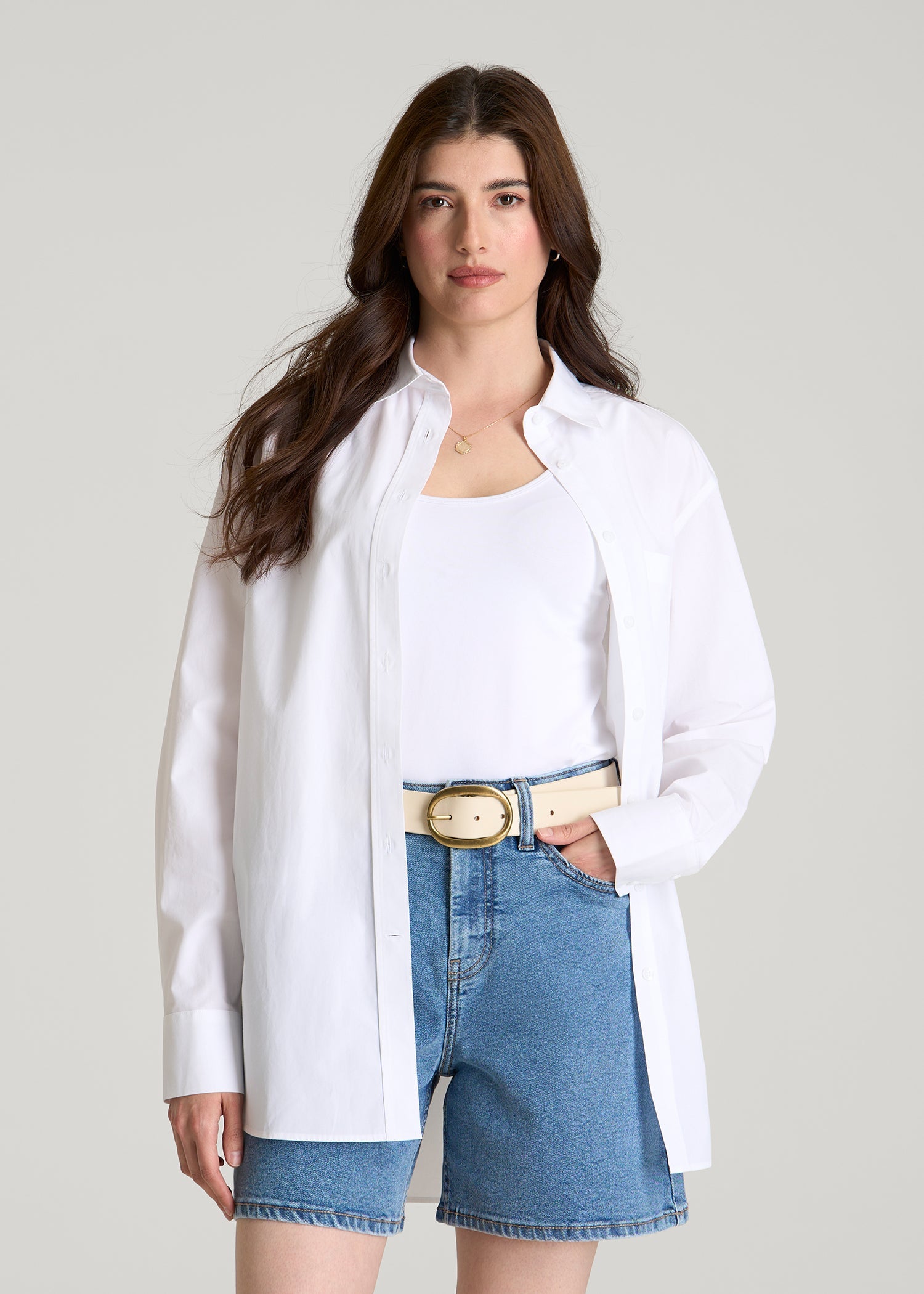 American Tall Discount | Oversized Poplin Button for Tall Women Shirt in White