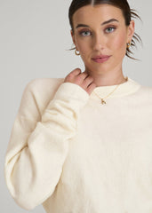 American Tall Sale | Relaxed Crewneck Wool Blend Sweater for Tall Women in White Alyssum