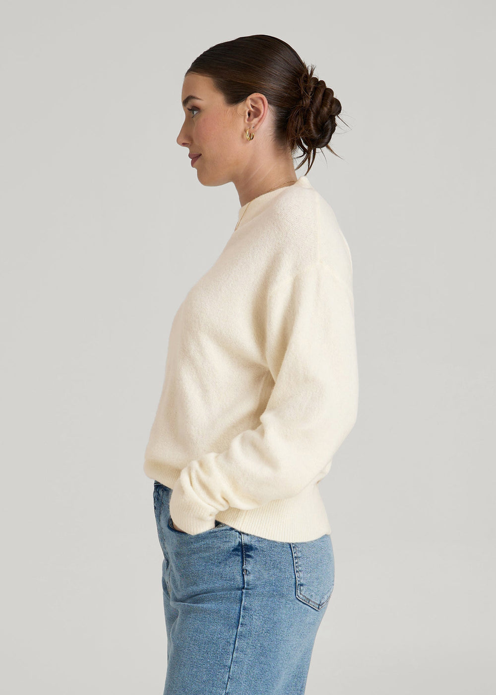 American Tall Sale | Relaxed Crewneck Wool Blend Sweater for Tall Women in White Alyssum
