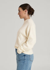 American Tall Sale | Relaxed Crewneck Wool Blend Sweater for Tall Women in White Alyssum