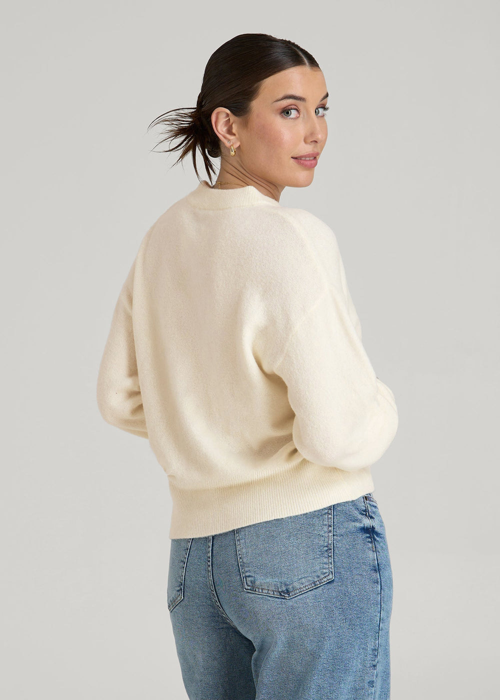 American Tall Sale | Relaxed Crewneck Wool Blend Sweater for Tall Women in White Alyssum