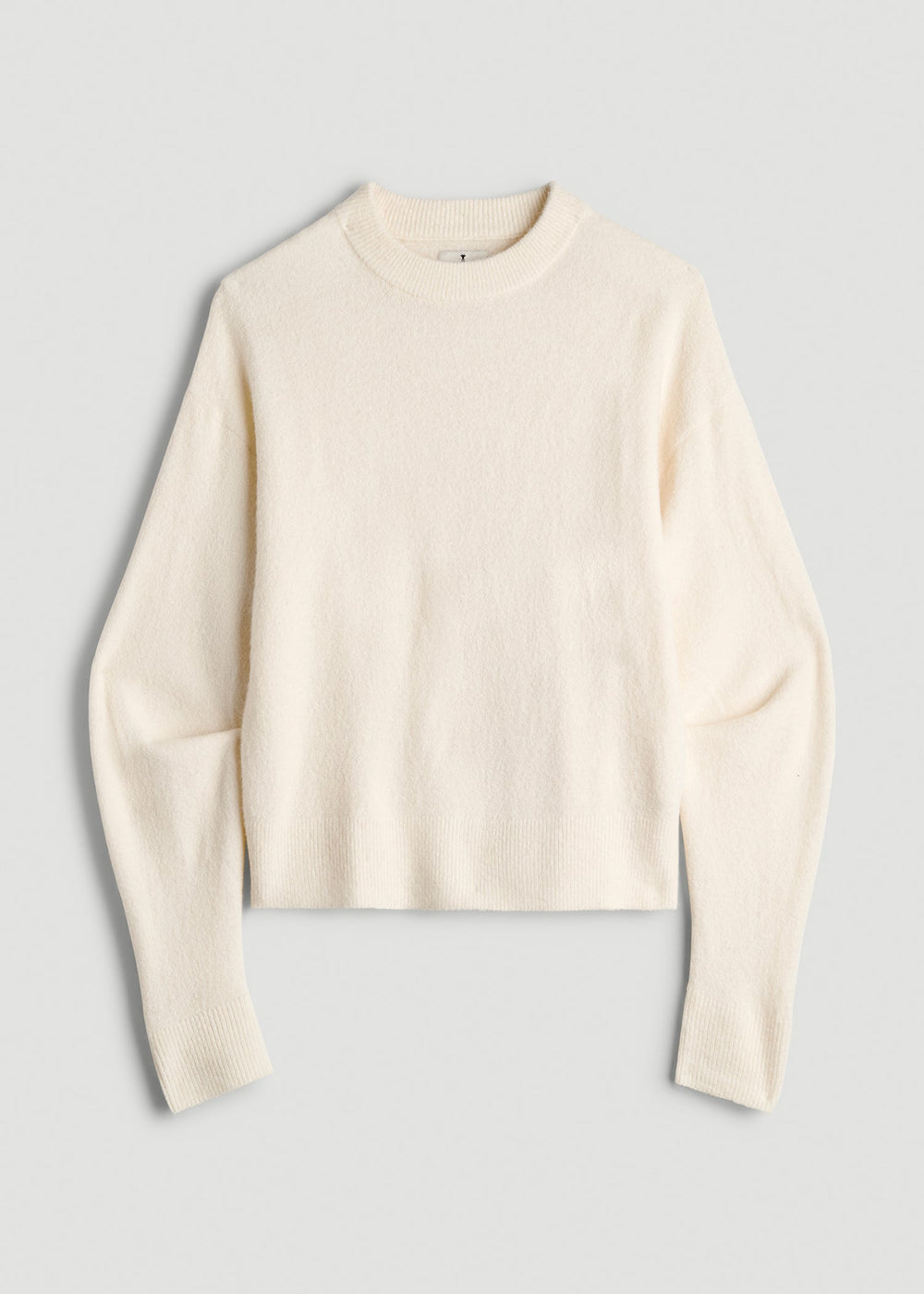 American Tall Sale | Relaxed Crewneck Wool Blend Sweater for Tall Women in White Alyssum