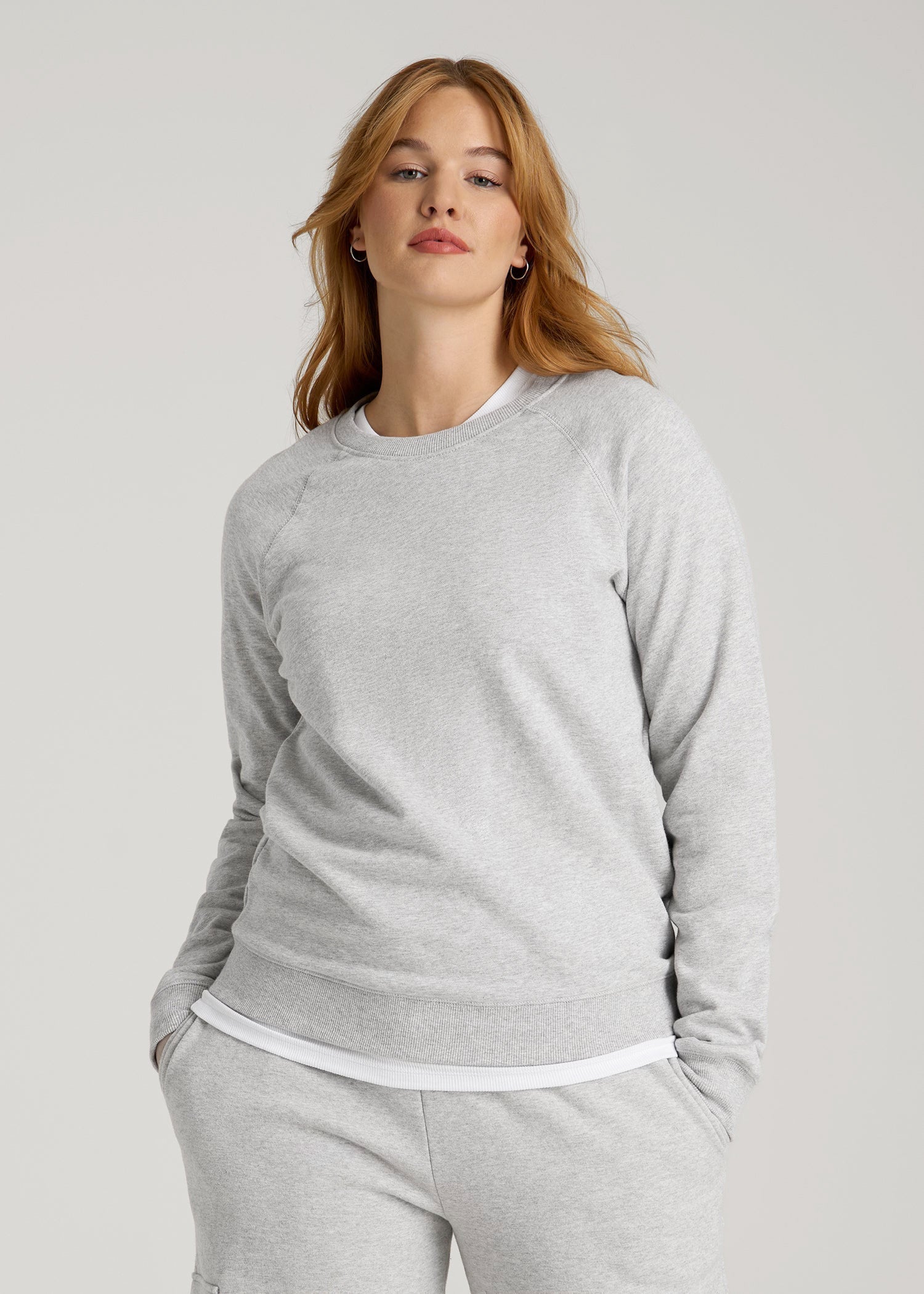 American Tall Online Shop | Wearever French Terry Crewneck Sweatshirt for Tall Women in Grey Mix