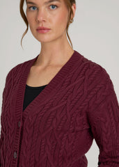 American Tall Online | Relaxed Cotton Cable Knit Cardigan for Tall Women in Tawny Port