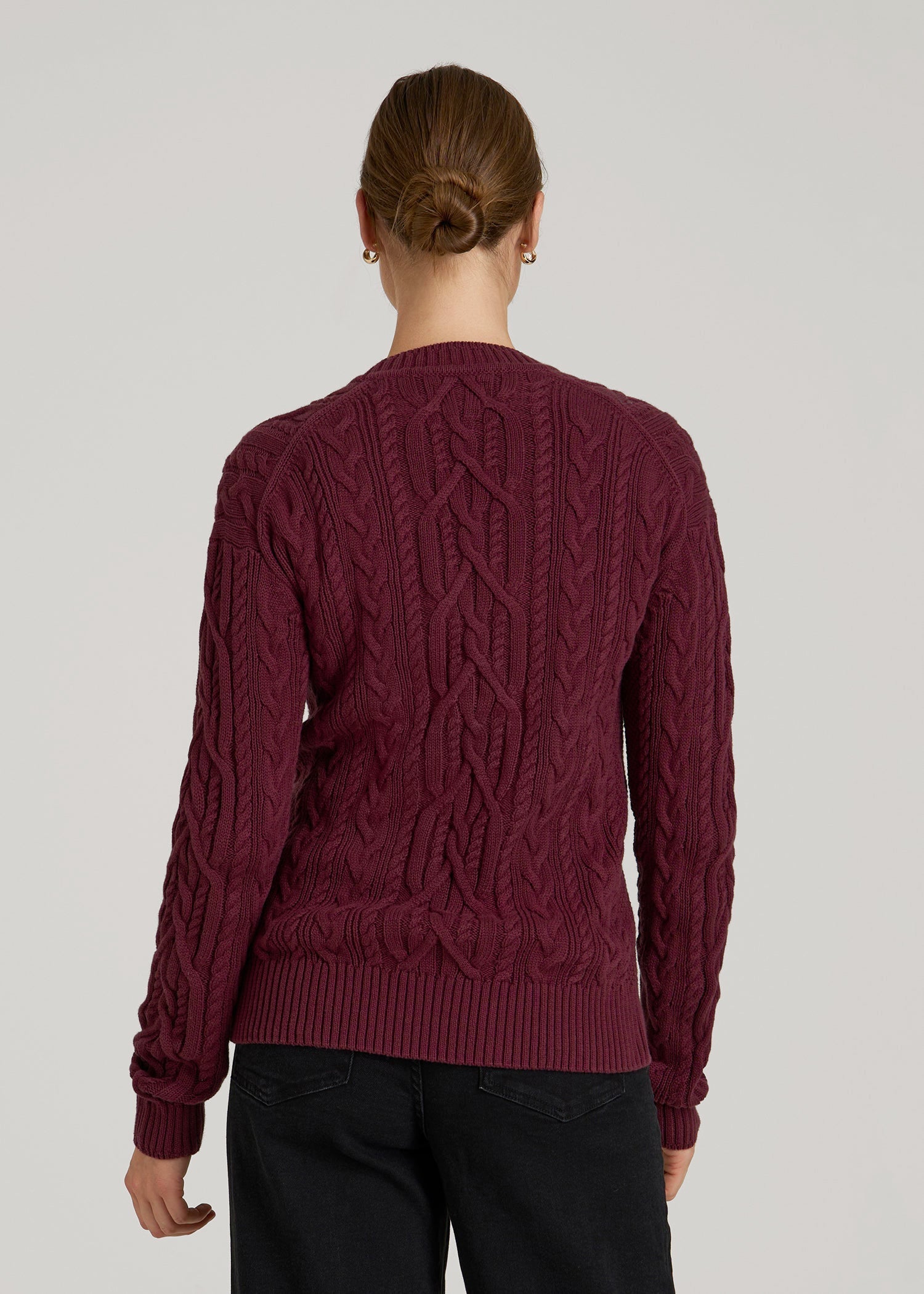 American Tall Online | Relaxed Cotton Cable Knit Cardigan for Tall Women in Tawny Port
