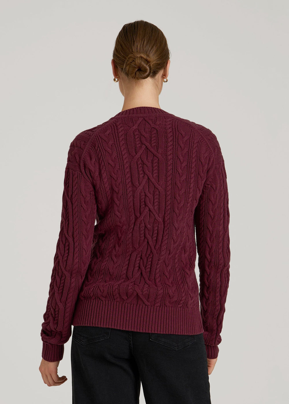 American Tall Online | Relaxed Cotton Cable Knit Cardigan for Tall Women in Tawny Port
