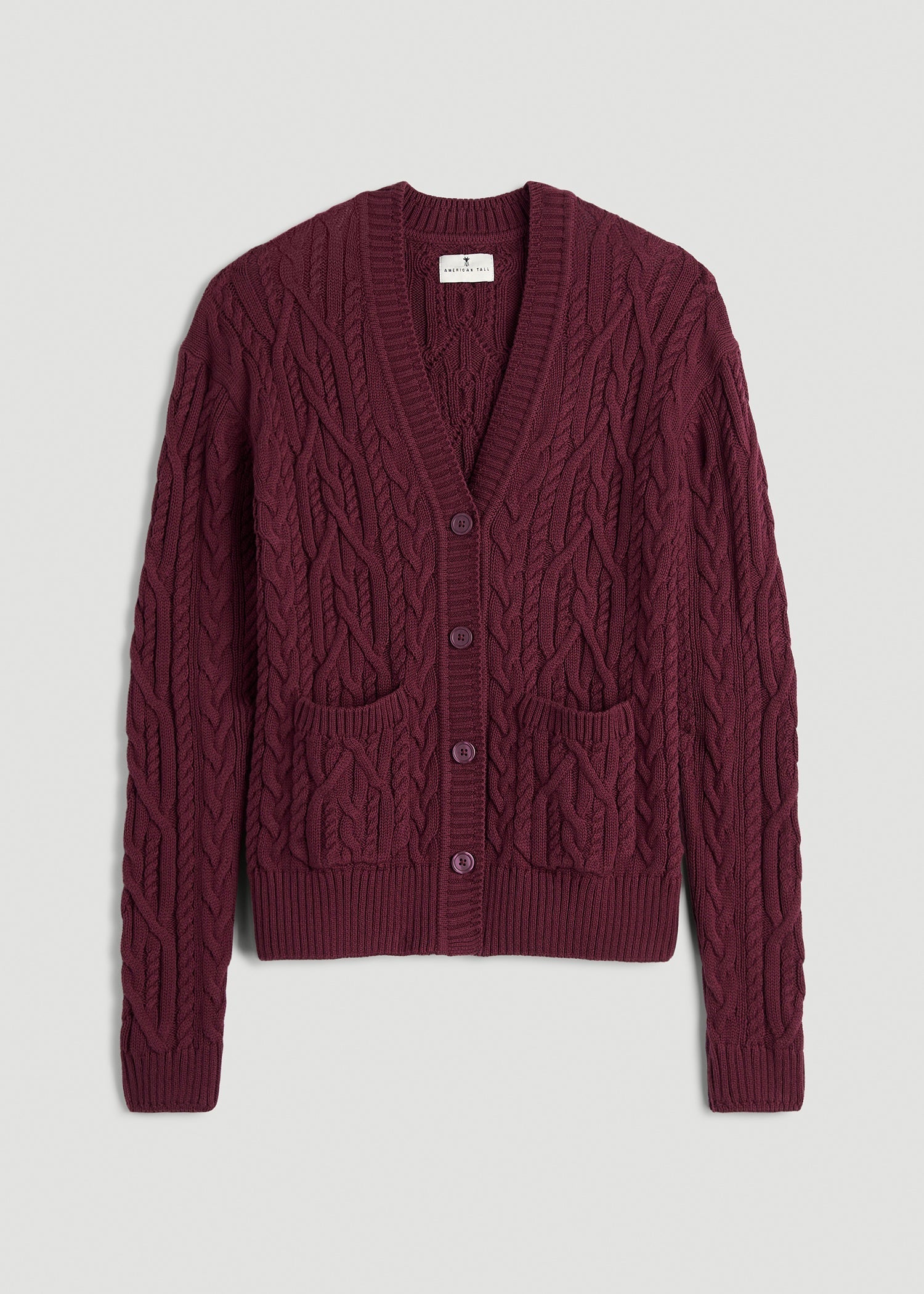 American Tall Online | Relaxed Cotton Cable Knit Cardigan for Tall Women in Tawny Port