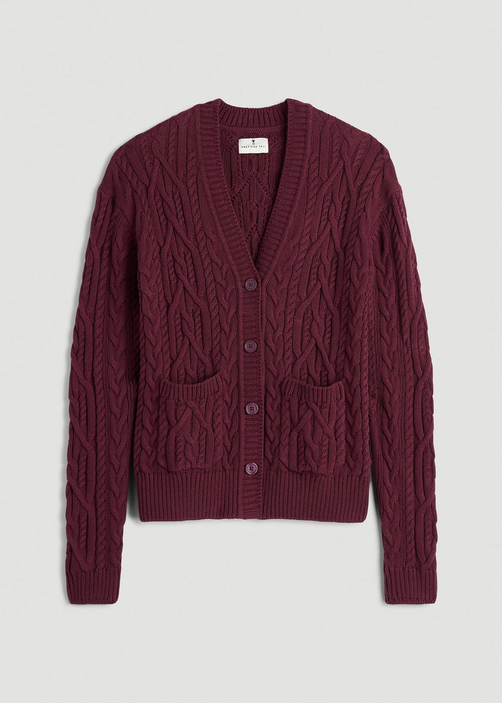 American Tall Online | Relaxed Cotton Cable Knit Cardigan for Tall Women in Tawny Port