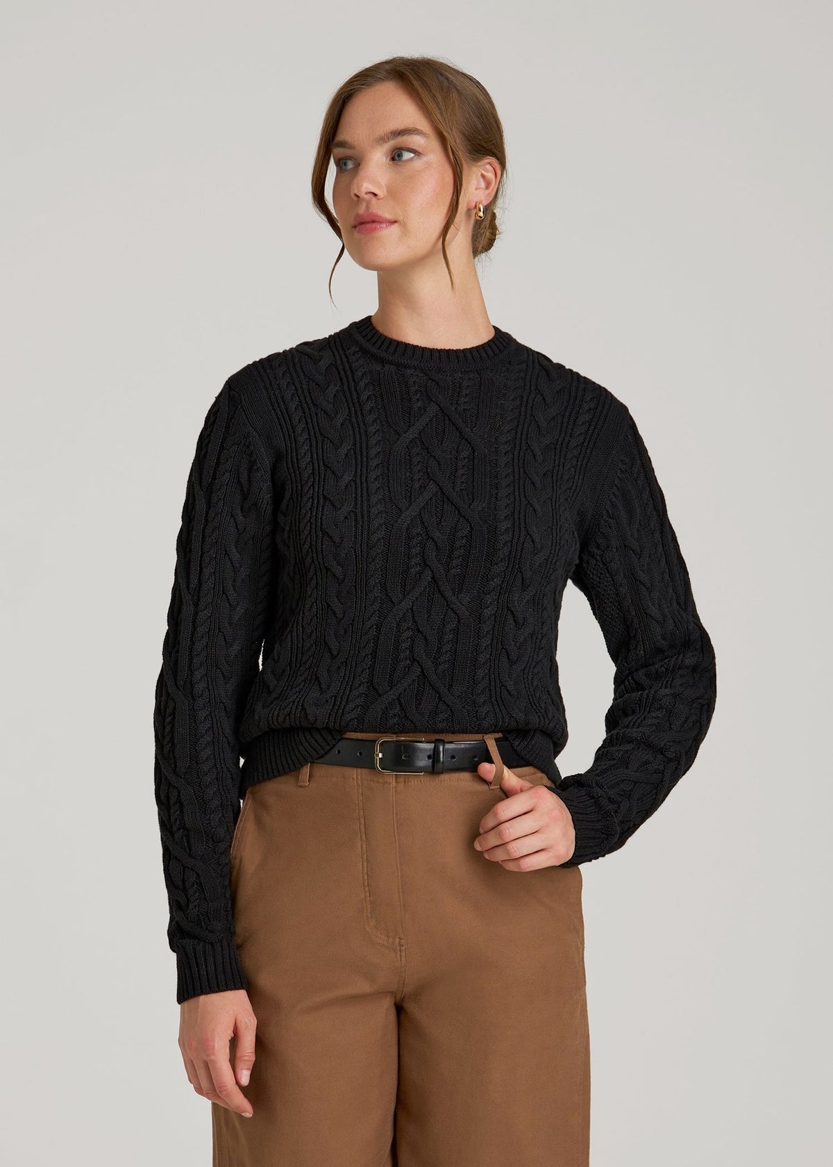 American Tall Sale | Cotton Crewneck Sweater for Tall Women in Black