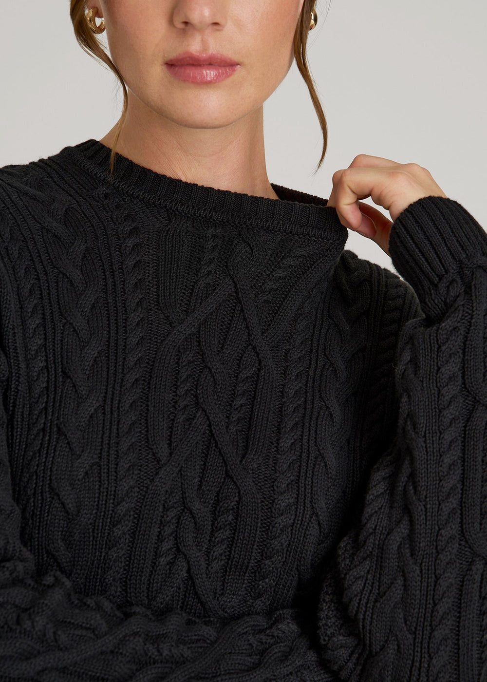 American Tall Sale | Cotton Crewneck Sweater for Tall Women in Black