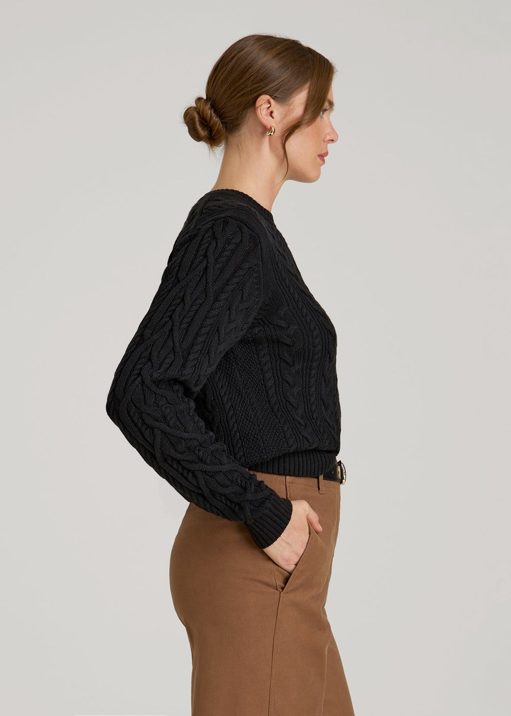 American Tall Sale | Cotton Crewneck Sweater for Tall Women in Black