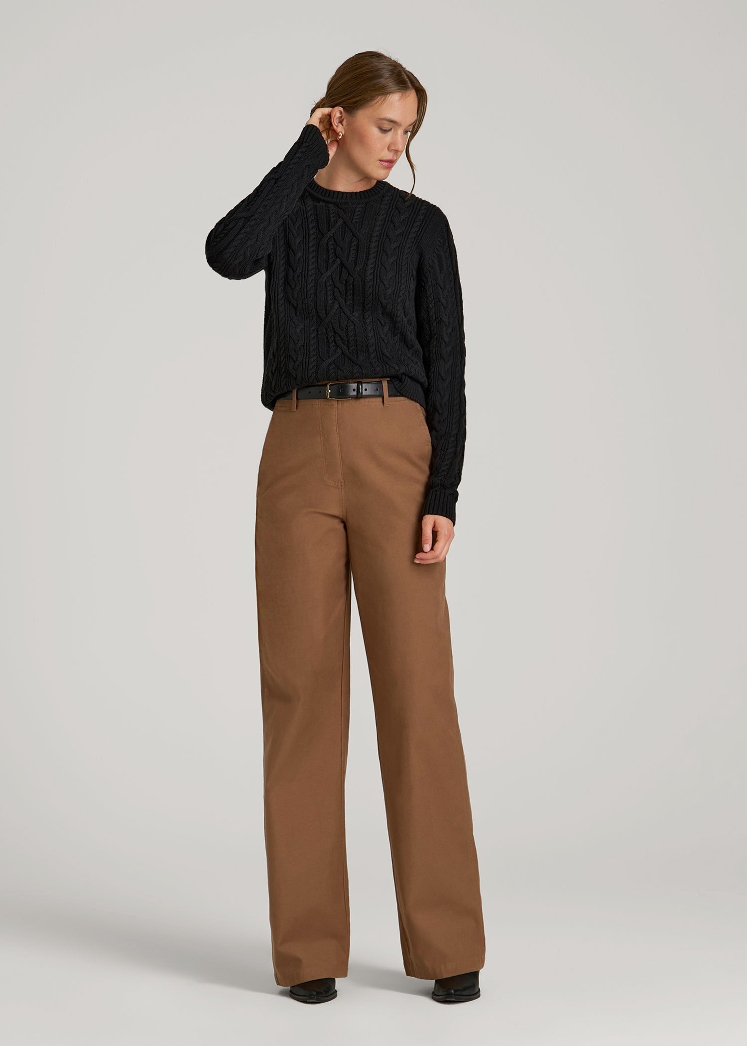 American Tall Sale | Cotton Crewneck Sweater for Tall Women in Black