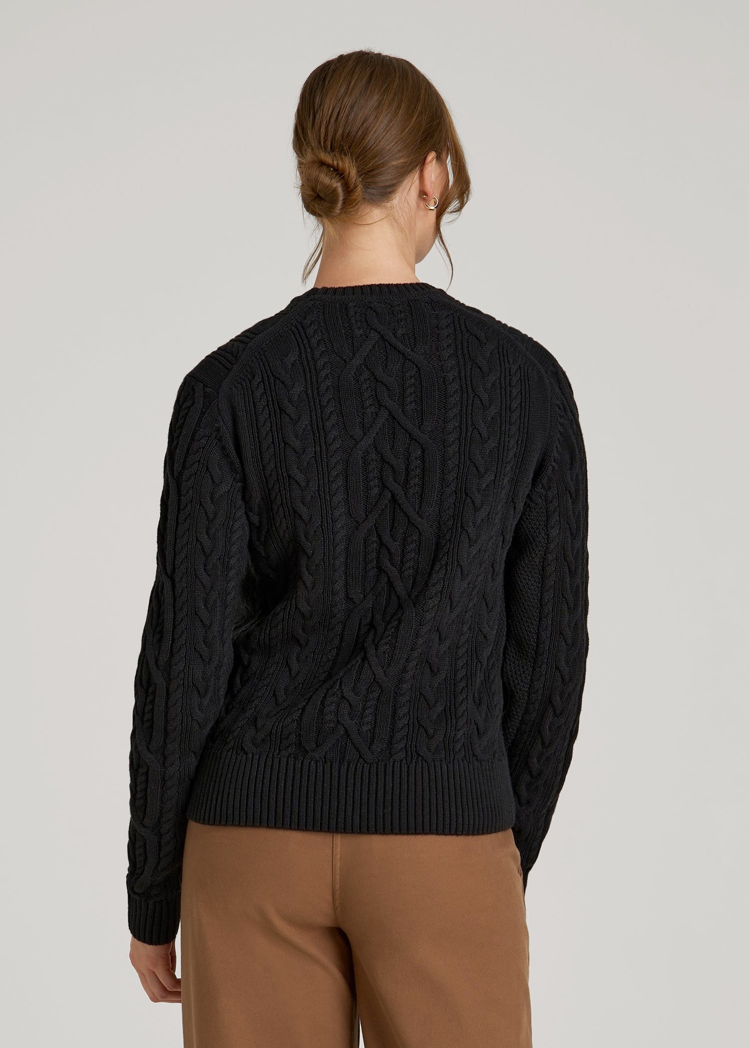 American Tall Sale | Cotton Crewneck Sweater for Tall Women in Black