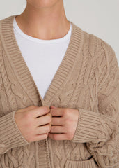 American Tall Outlet | Relaxed Cotton Cable Knit Cardigan for Tall Women in Stucco