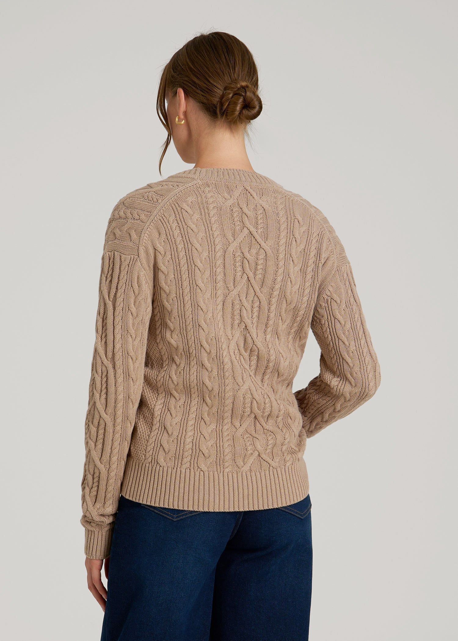 American Tall Outlet | Relaxed Cotton Cable Knit Cardigan for Tall Women in Stucco