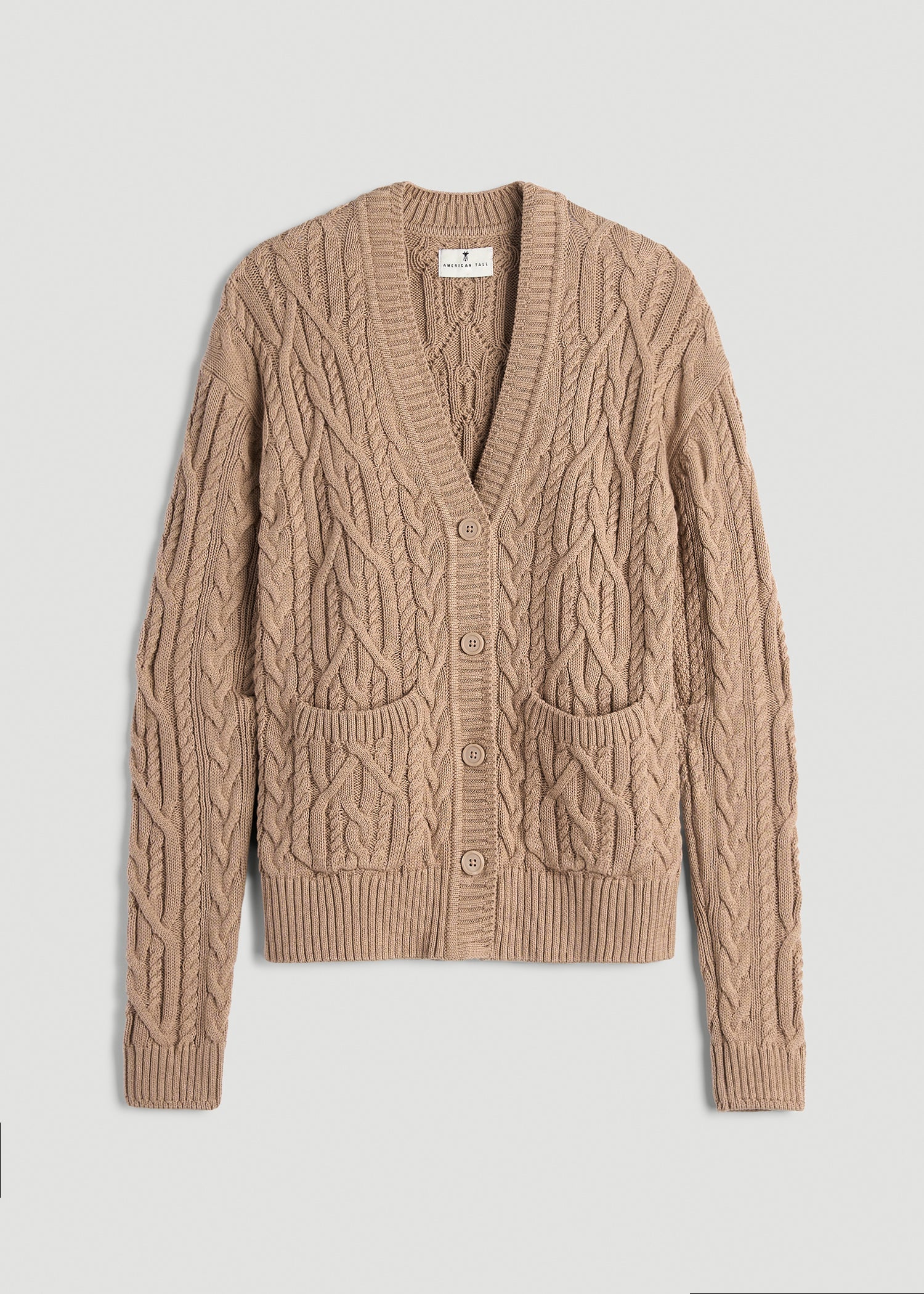 American Tall Outlet | Relaxed Cotton Cable Knit Cardigan for Tall Women in Stucco
