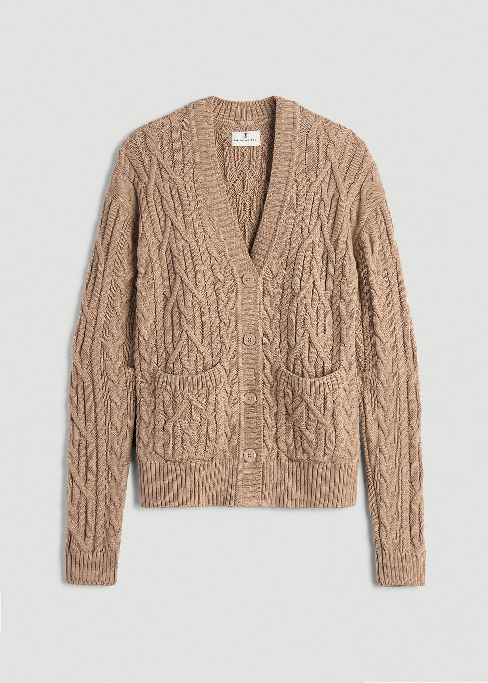 American Tall Outlet | Relaxed Cotton Cable Knit Cardigan for Tall Women in Stucco