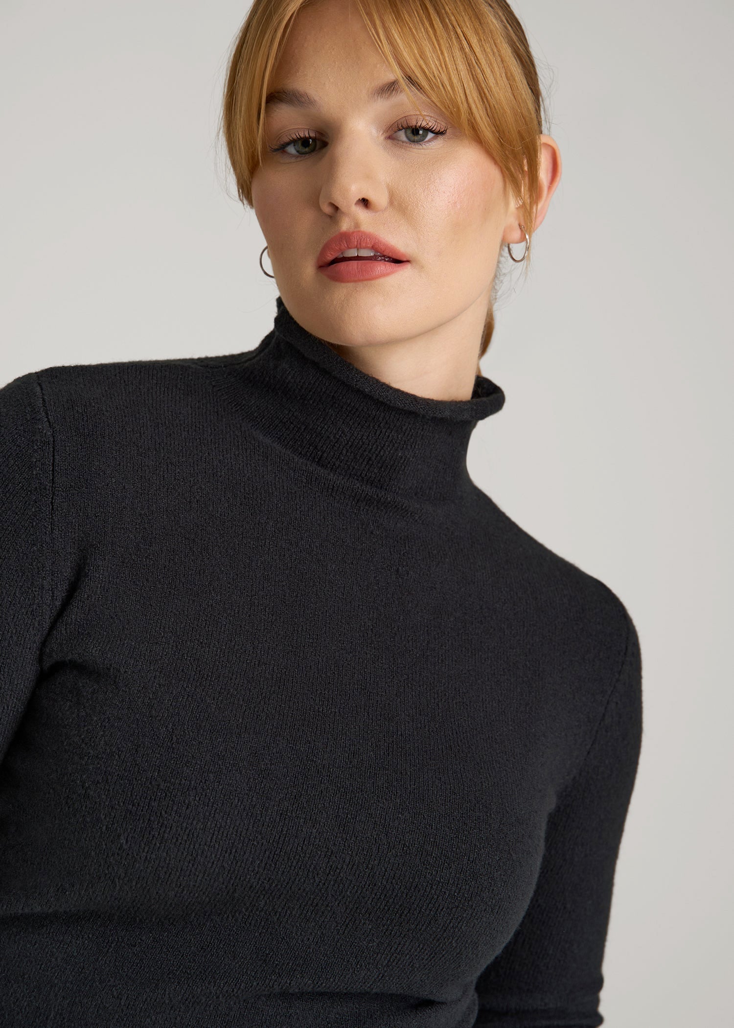 American Tall Online Shop | Rolled Mock Neck Sweater for Tall Women in Black
