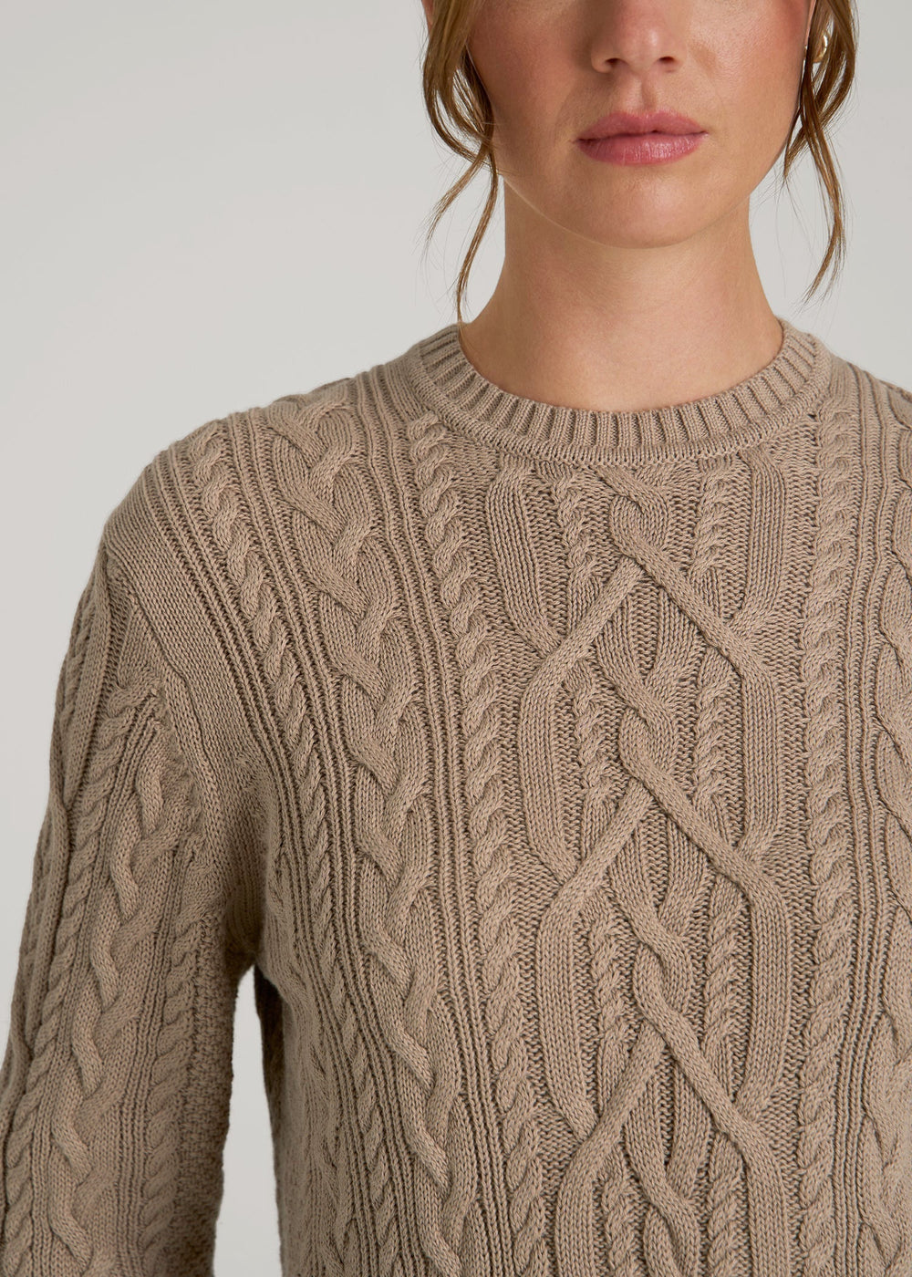 American Tall Discount | Cotton Crewneck Sweater for Tall Women in Stucco