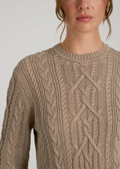 American Tall Discount | Cotton Crewneck Sweater for Tall Women in Stucco