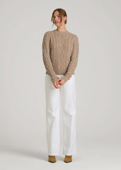 American Tall Discount | Cotton Crewneck Sweater for Tall Women in Stucco