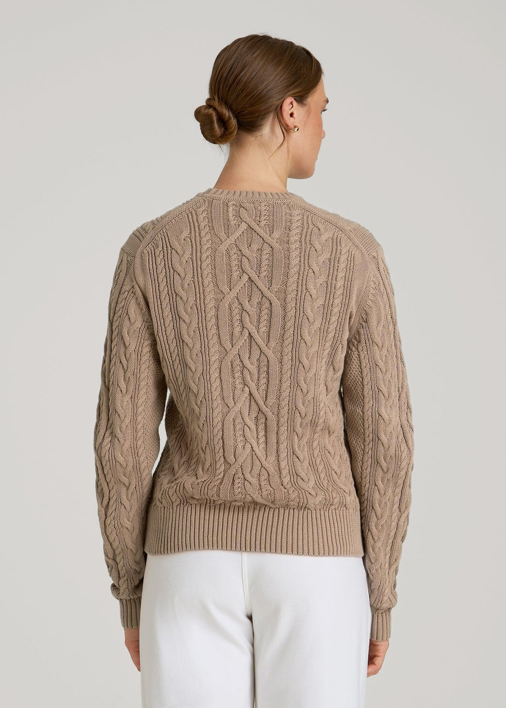 American Tall Discount | Cotton Crewneck Sweater for Tall Women in Stucco
