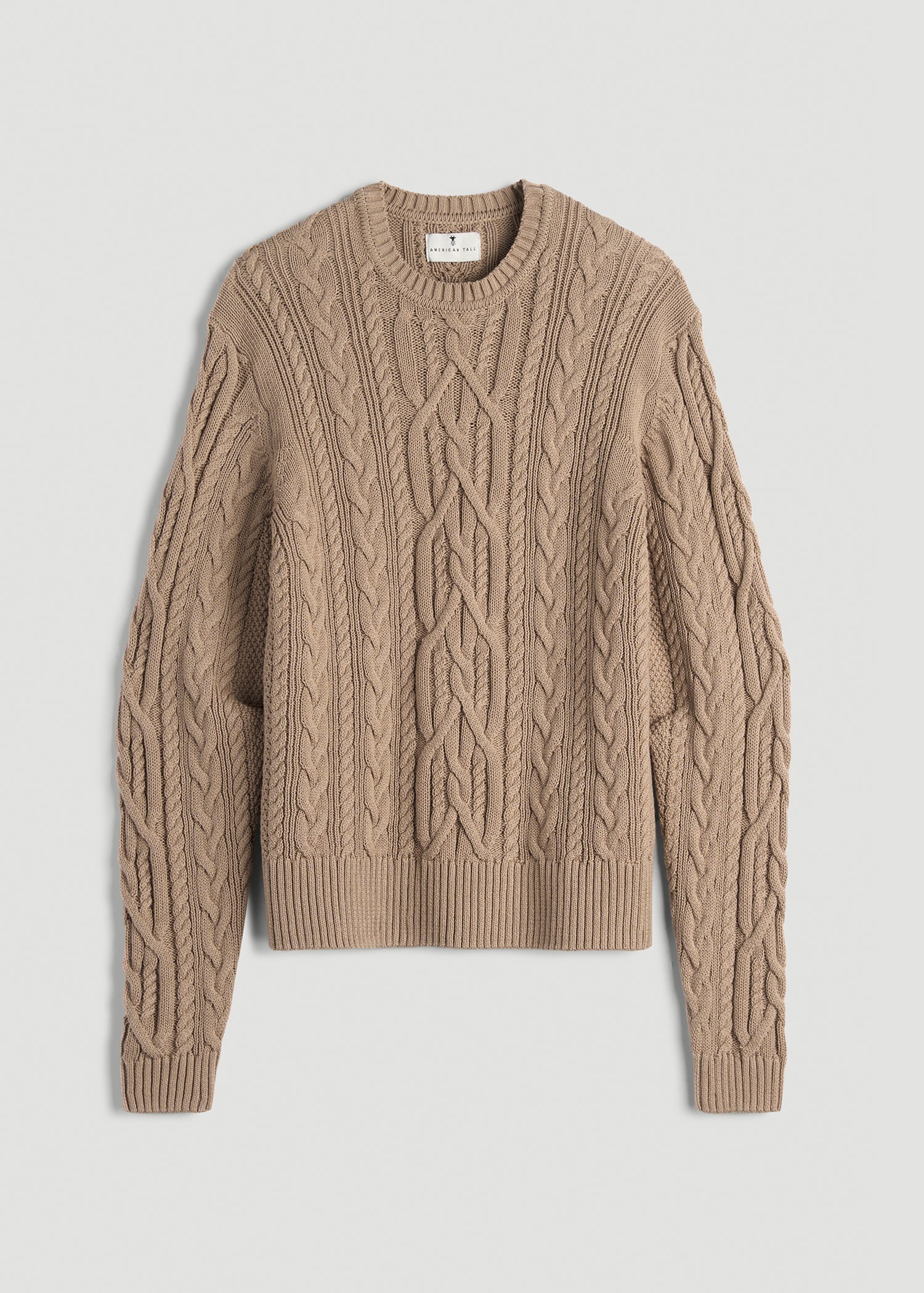 American Tall Discount | Cotton Crewneck Sweater for Tall Women in Stucco