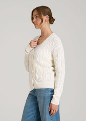 American Tall Online | Relaxed Cotton Cable Knit Cardigan for Tall Women in Ecru