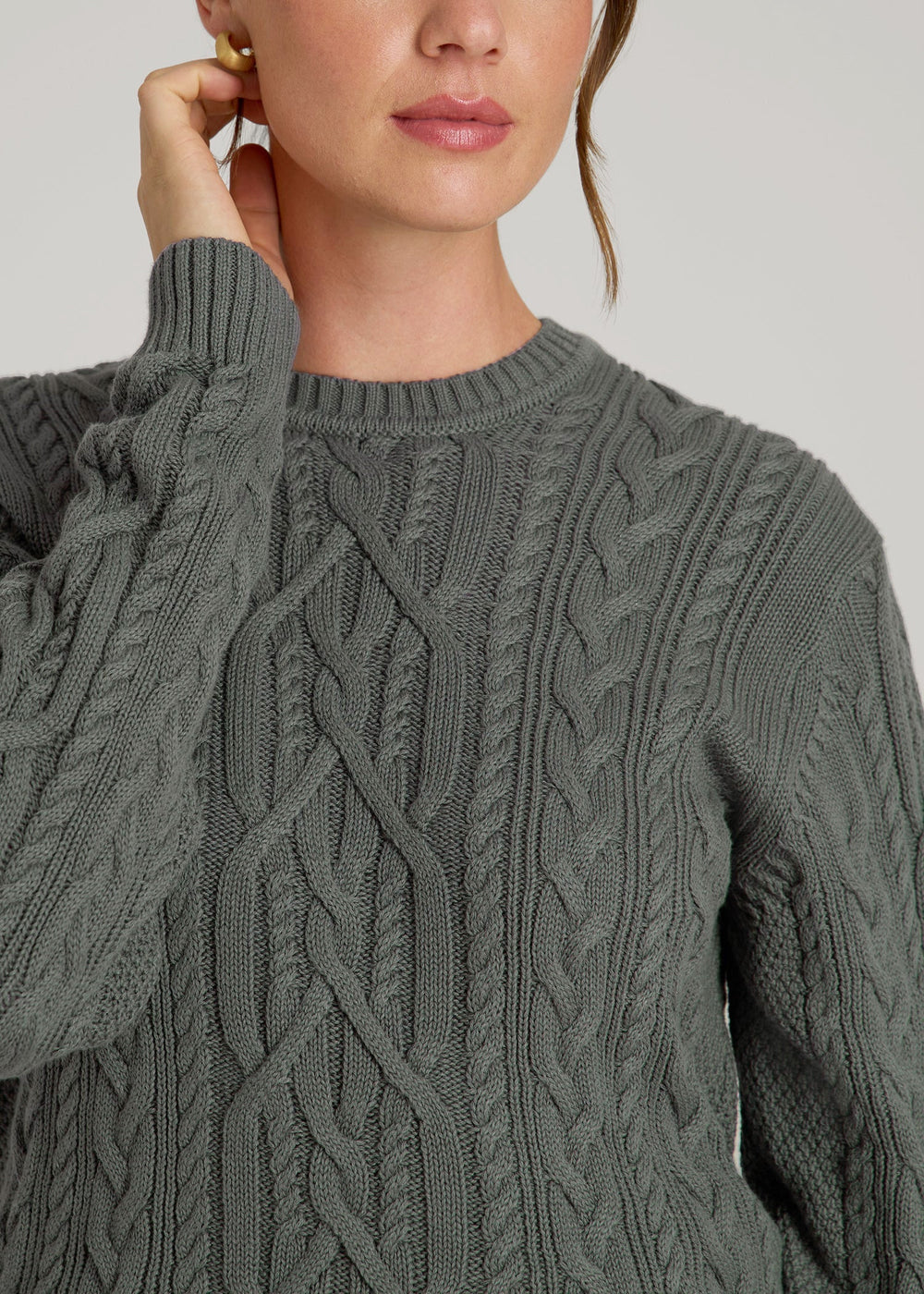 American Tall Sale | Cotton Crewneck Sweater for Tall Women in Balsam Green