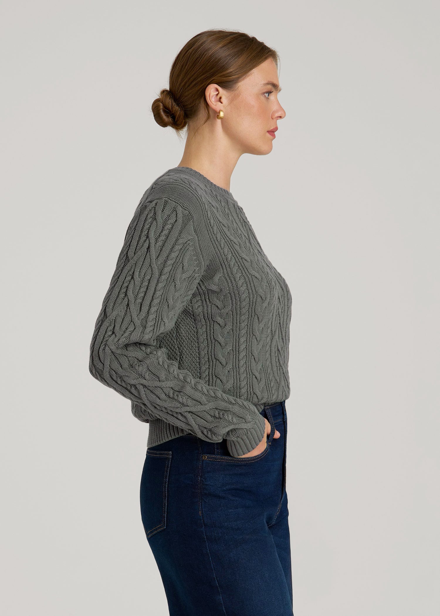 American Tall Sale | Cotton Crewneck Sweater for Tall Women in Balsam Green