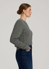 American Tall Sale | Cotton Crewneck Sweater for Tall Women in Balsam Green