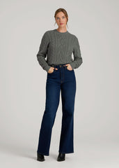 American Tall Sale | Cotton Crewneck Sweater for Tall Women in Balsam Green
