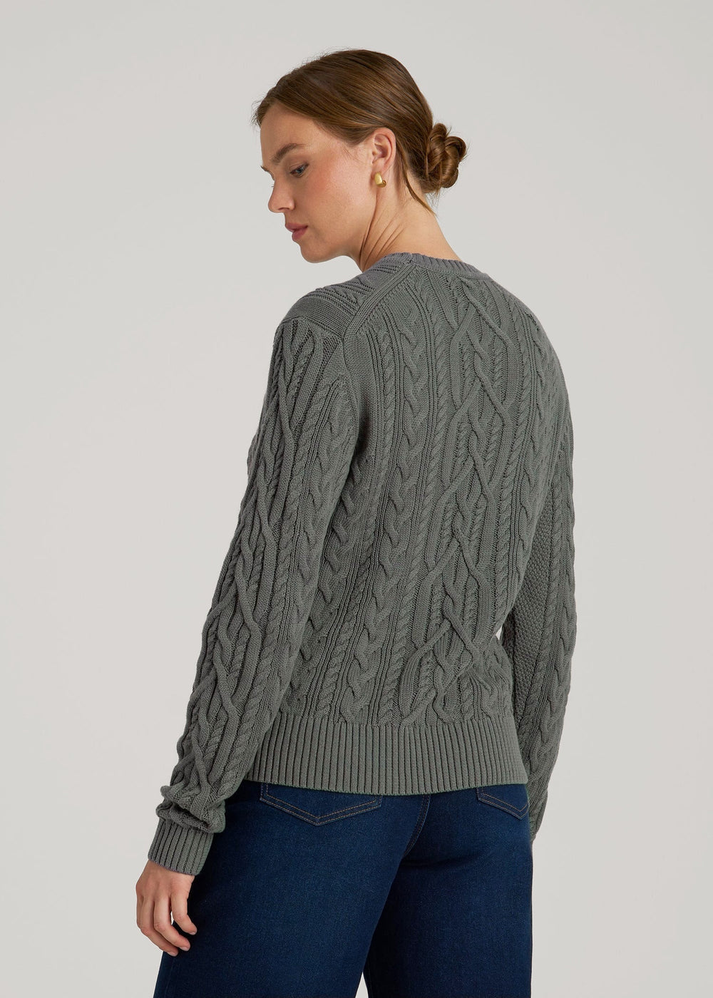 American Tall Sale | Cotton Crewneck Sweater for Tall Women in Balsam Green