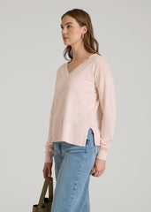 American Tall Outlet | Linen Blend Split Hem V-Neck Sweater for Tall Women in Hush Pink
