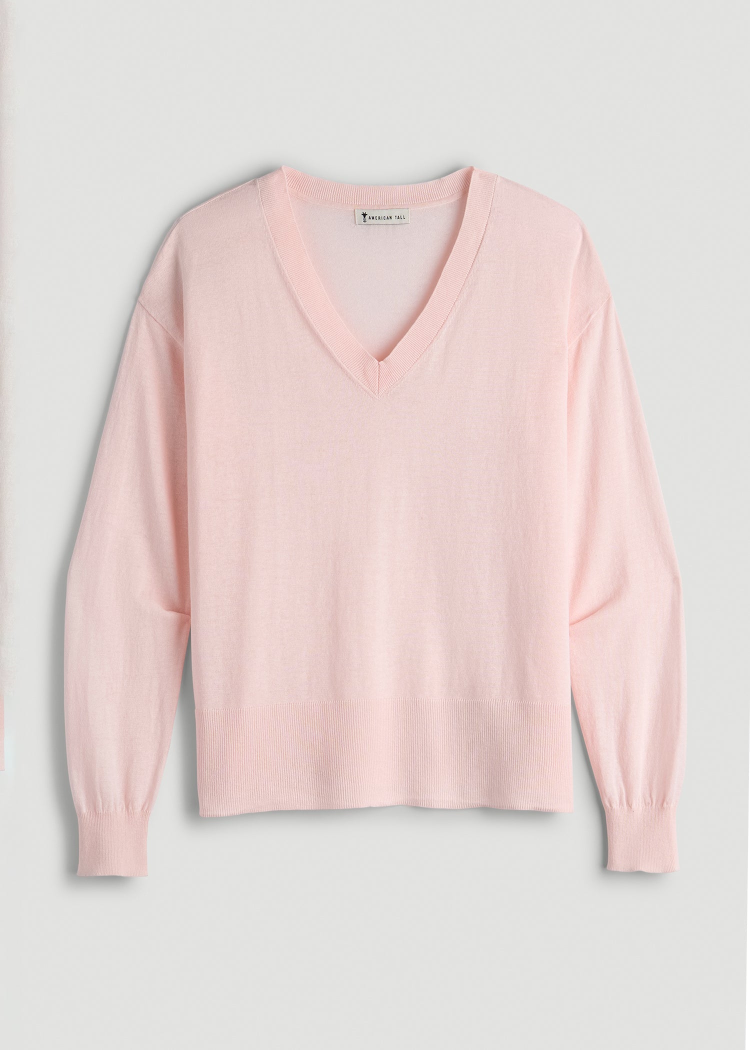 American Tall Outlet | Linen Blend Split Hem V-Neck Sweater for Tall Women in Hush Pink