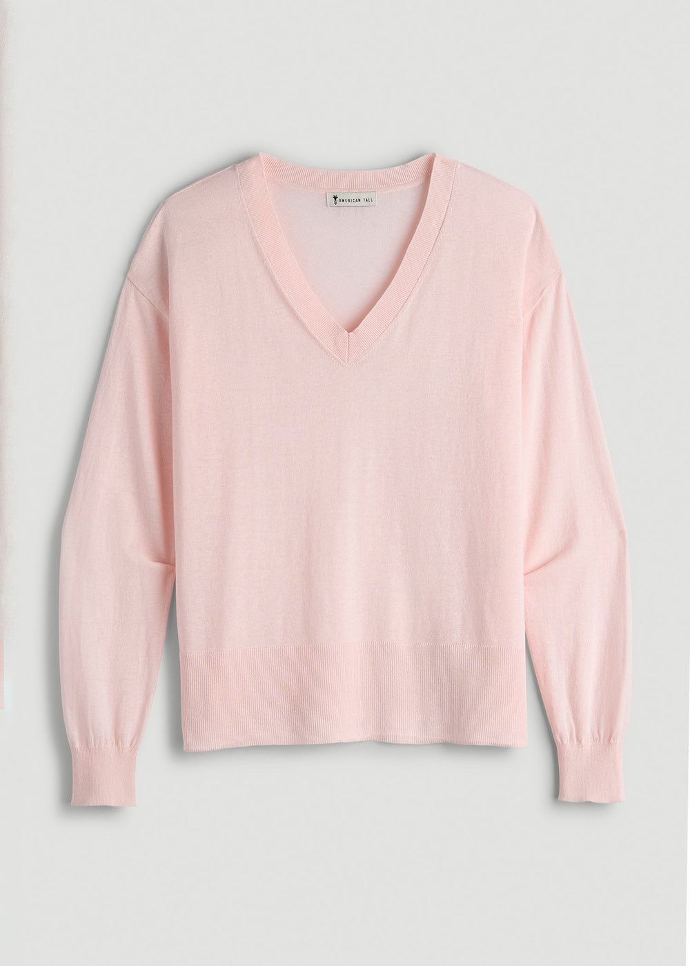 American Tall Outlet | Linen Blend Split Hem V-Neck Sweater for Tall Women in Hush Pink