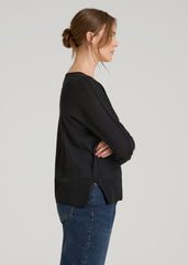 American Tall For Sale | Linen Blend Split Hem V-Neck Sweater for Tall Women in Black