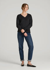 American Tall For Sale | Linen Blend Split Hem V-Neck Sweater for Tall Women in Black