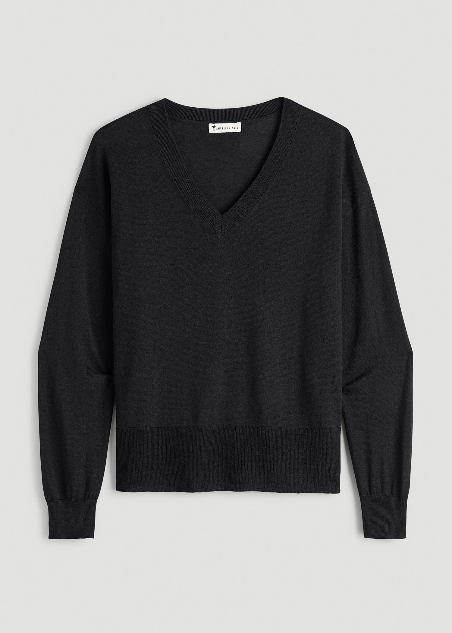 American Tall For Sale | Linen Blend Split Hem V-Neck Sweater for Tall Women in Black