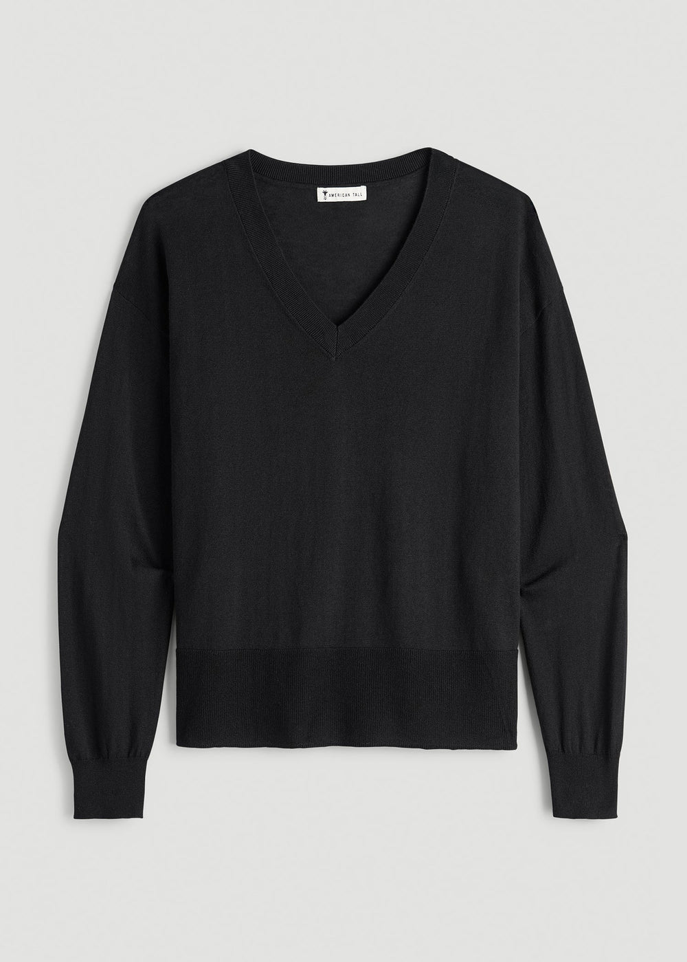 American Tall For Sale | Linen Blend Split Hem V-Neck Sweater for Tall Women in Black