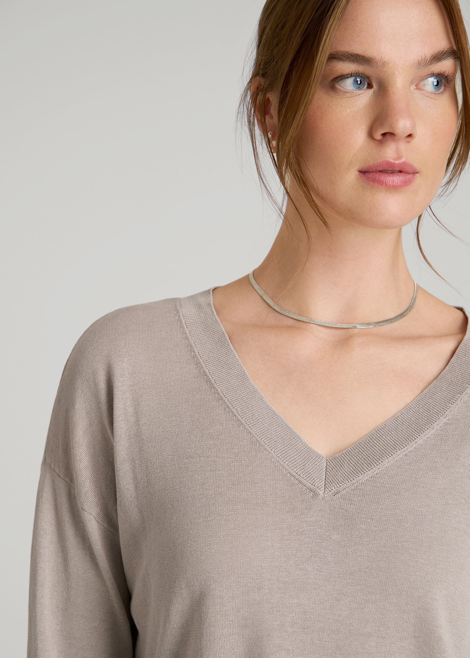 American Tall Online Shop | Linen Blend Split Hem V-Neck Sweater for Tall Women in Atmosphere