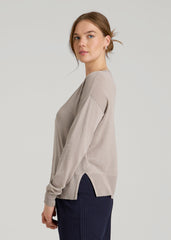American Tall Online Shop | Linen Blend Split Hem V-Neck Sweater for Tall Women in Atmosphere
