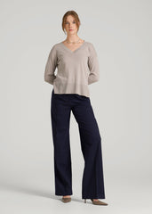American Tall Online Shop | Linen Blend Split Hem V-Neck Sweater for Tall Women in Atmosphere