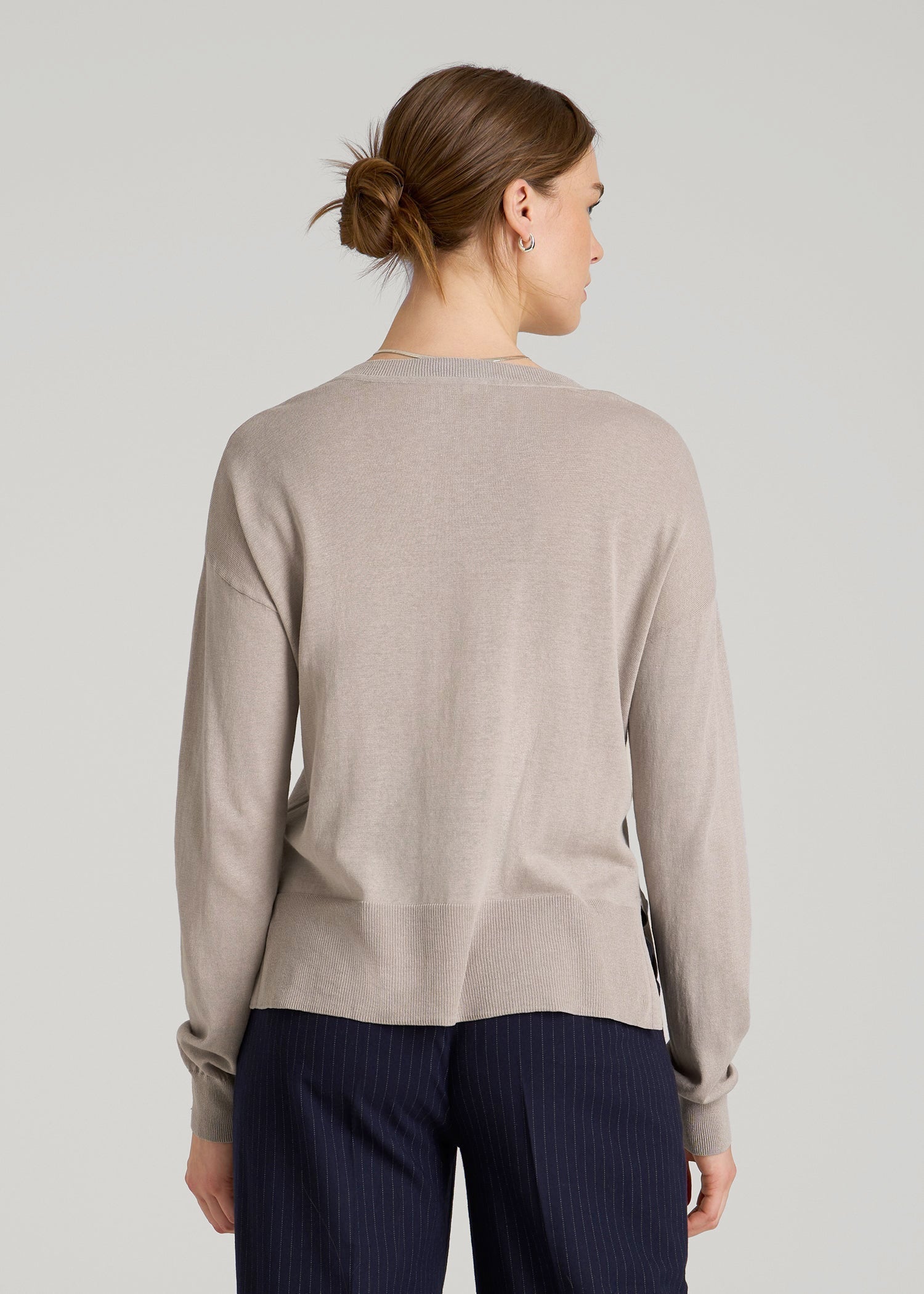 American Tall Online Shop | Linen Blend Split Hem V-Neck Sweater for Tall Women in Atmosphere