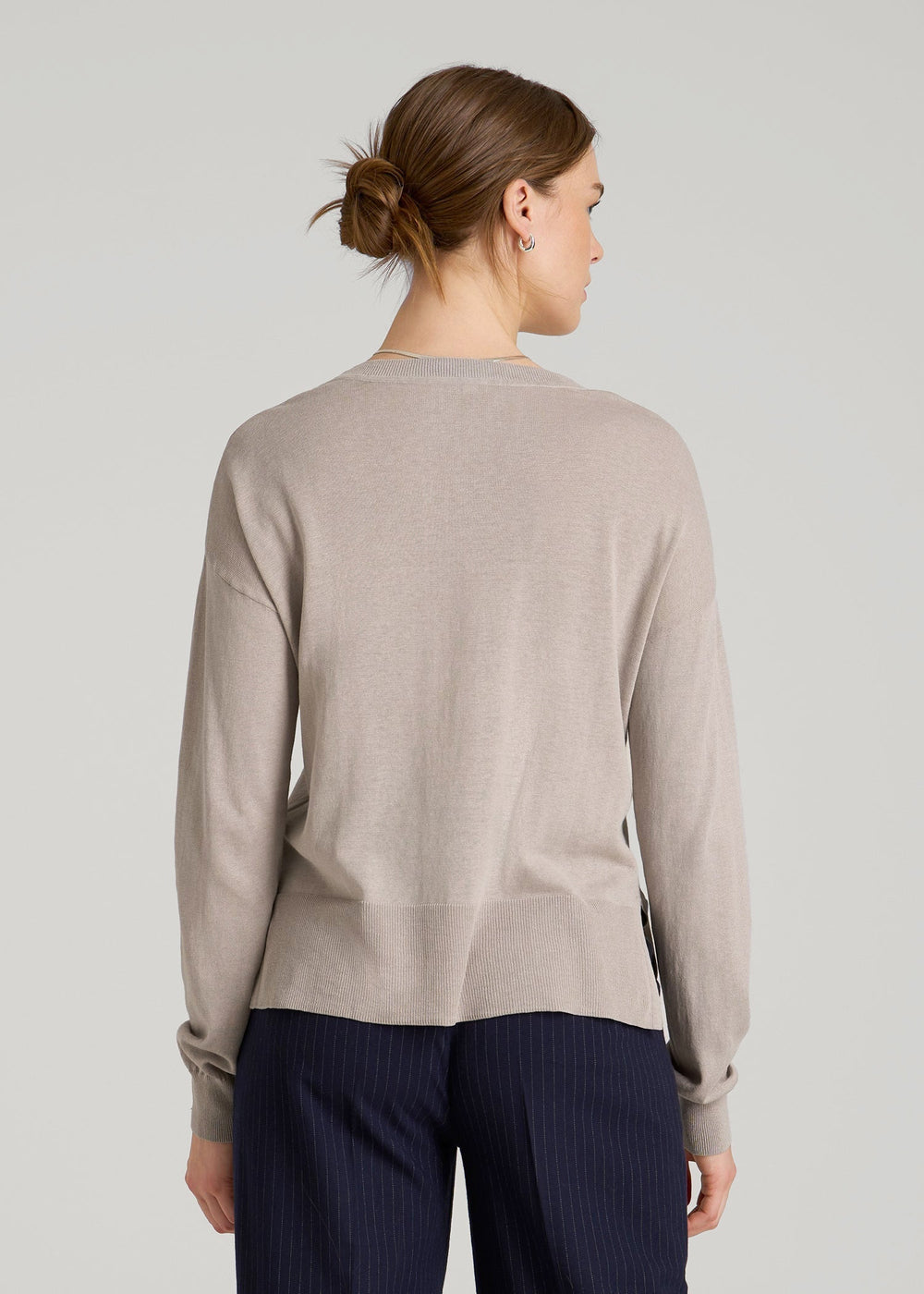 American Tall Online Shop | Linen Blend Split Hem V-Neck Sweater for Tall Women in Atmosphere