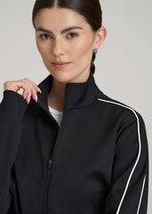 American Tall Discount | Cropped Track Jacket with Piping for Tall Women in Black